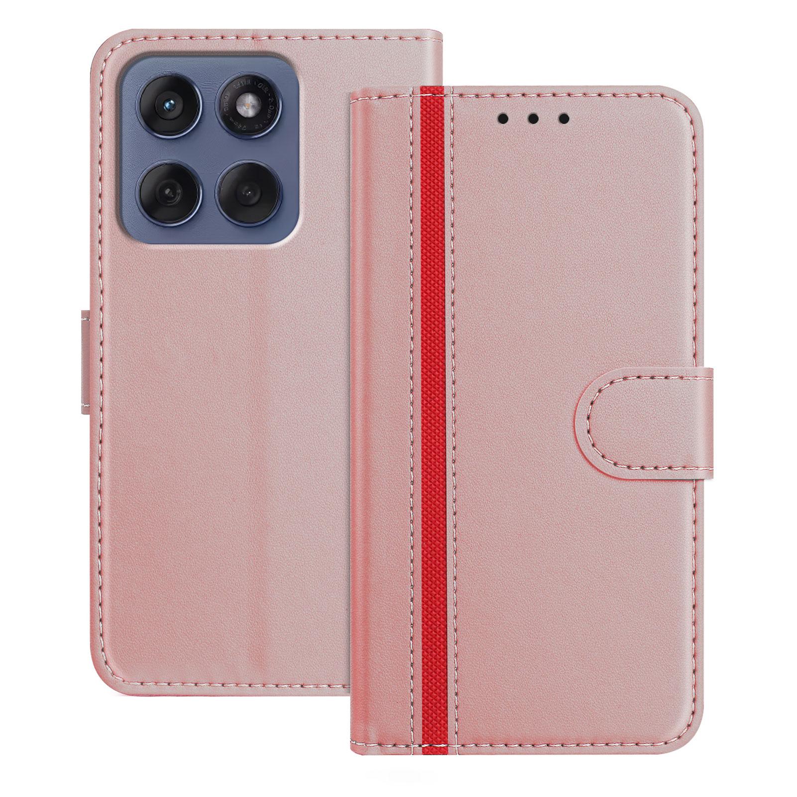 

For Motorola Edge 60 Fusion 5G Phone Cases Wallet Stand Color Splicing Leather Cover with Magnetic Clasp Rose Gold