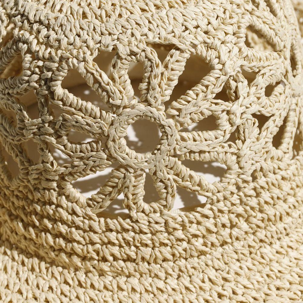 Flower Handmade Hand-woven Straw Hat Straw Material Breathable Flower Bucket Hat Simple Design UV Protection Sun Hat Beach