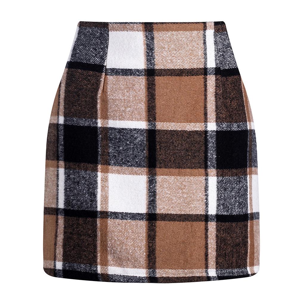 Women's High Waist Plaid Wool Pencil Mini Skirt