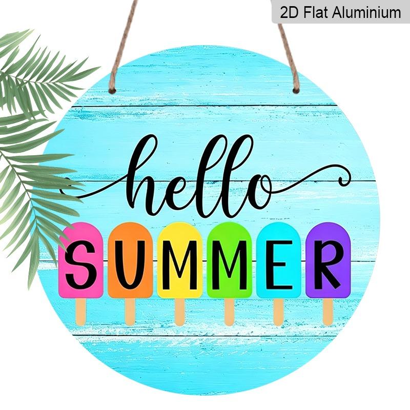 2D Flat Summer Popsicle Aluminum Decorative Signs and Plaques in Various Sizes.  Hello Summer  Rainbow Popsicle Pattern Wall Decorations, Suitable 7.87×7.87inch