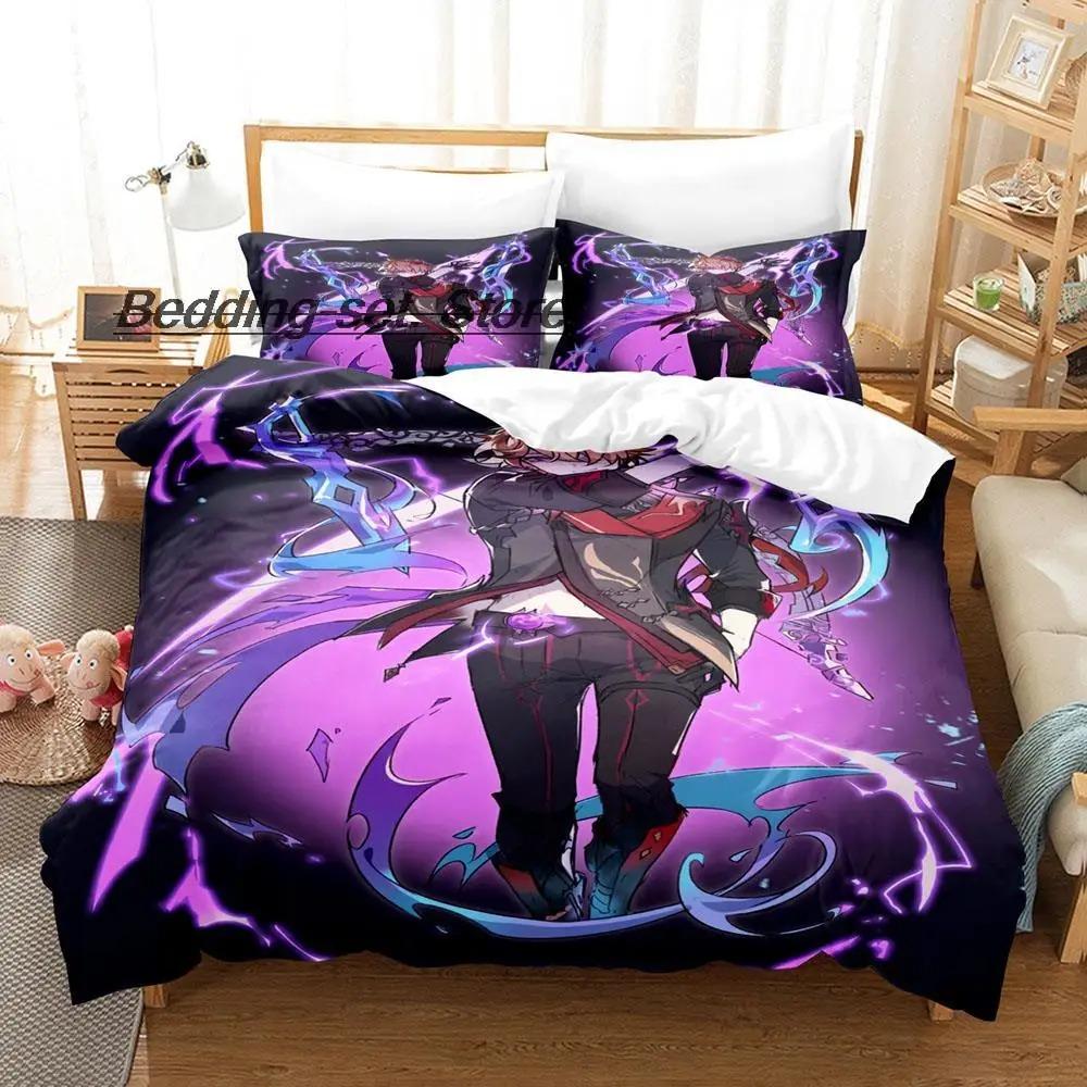 Kawaii Genshin Impact Tartaglia Bedding Set Single Twin Full Queen King Size Cartoon Duvet Cover for Adult Kid Bedroom