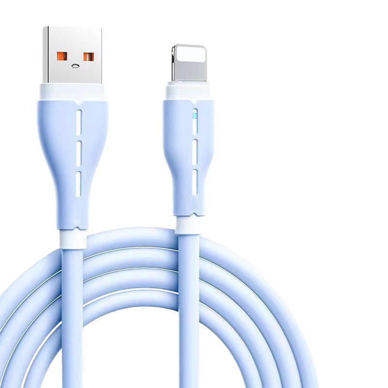 USB-Schnellladekabel mit Silikonband und Kontrollleuchte für iPhone 14/13/12/11/X/6