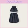 Kid Summer Sleeveless Top And Pants Set With Checkered Pattern And Lace Design For Kids Ages 8 And Up
