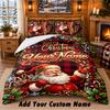 Christmas Custom Name Pattern Bedding 3Pcs Set Bed Sheet Pillowcases Indoor Bedroom Holiday Gift