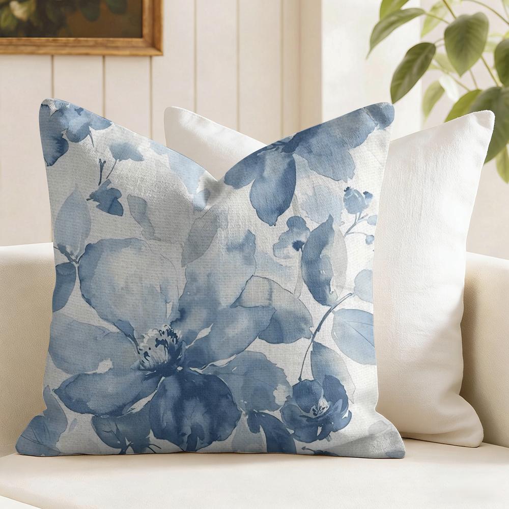 Painted Blue Creative Cushion Cover Summer Linen Pillow Case Organic Fabric Cushion Cover DoubleSided Sofa Home Decor