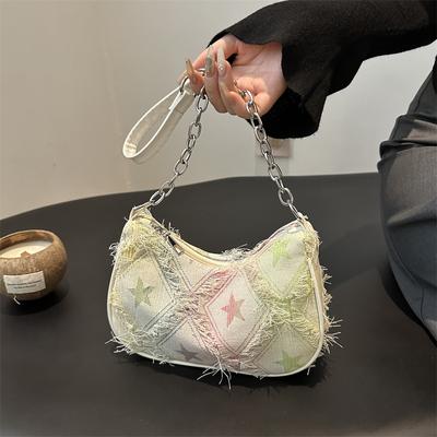 2026 Fashi Leisure Persalized Gradient Star Women's Bag, Denim Chain Cross Shoulder Small Square Bags