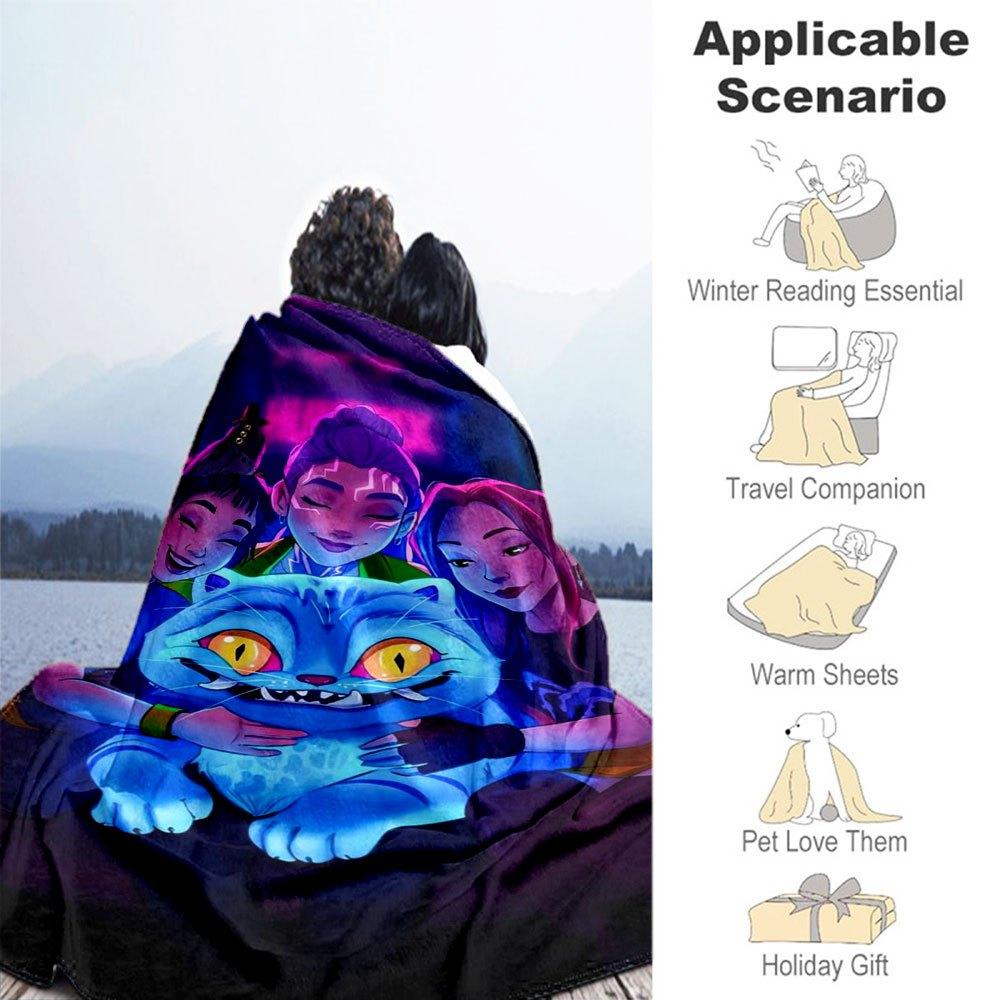 Neon Glow Cat Friends Hoodie - Cyberpunk StyleBlanket Lightweight Flannel Throw Blanket for Sofa, Bed, Travel, Camping, Livingroom, Office,