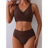 Zestaw bikini w kolorze oliwkowozielonym z wiązaniem z przodu, z wysokim stanem, z dekoltem w serek, dwuczęściowy strój kąpielowy