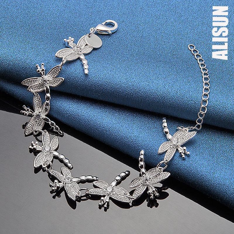 925 Sterling Silver AAA Zircon Full 8 Dragonfly Chain Bracelet Fashionable Wedding Jewelry