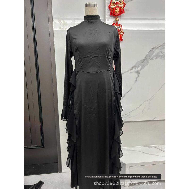 And American Foreign Trade Women's Clothing Cross-Border Amazon Autumn Crew Neck Bell Sleeve Temperament High Waist Slimming Patchwork Dress Women