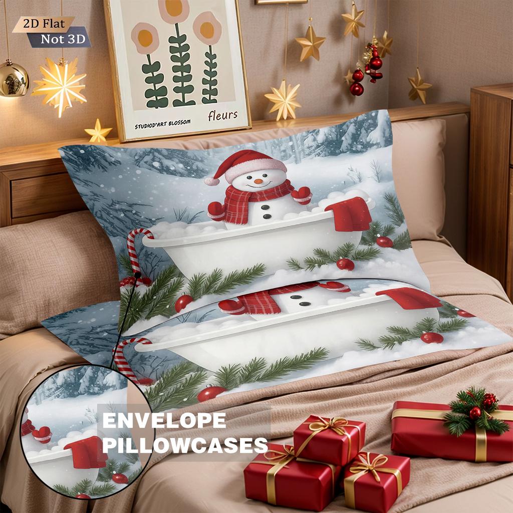 3pcs Merry Christmas snowman printed coreless duvet cover set, multi size bedroom bedding, holiday decoration, machine washable
