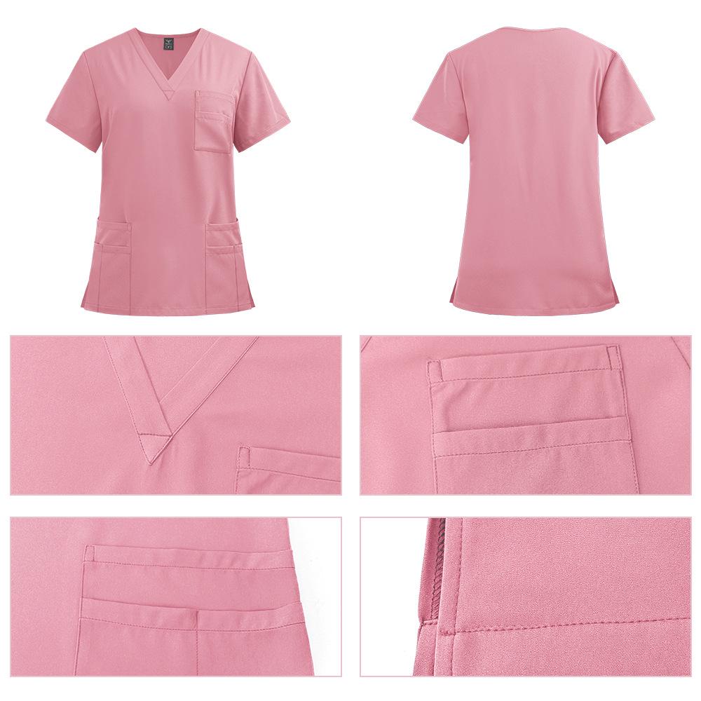 Unisex V-Neck Medical Work Scrub Suit with Pockets and Straight-Leg Pants