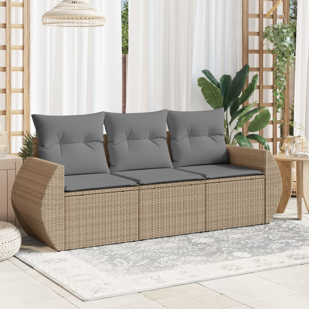 Vidaxl 3-Cz. Garden Furniture Set With Cushions, Beige, Poly Rattan