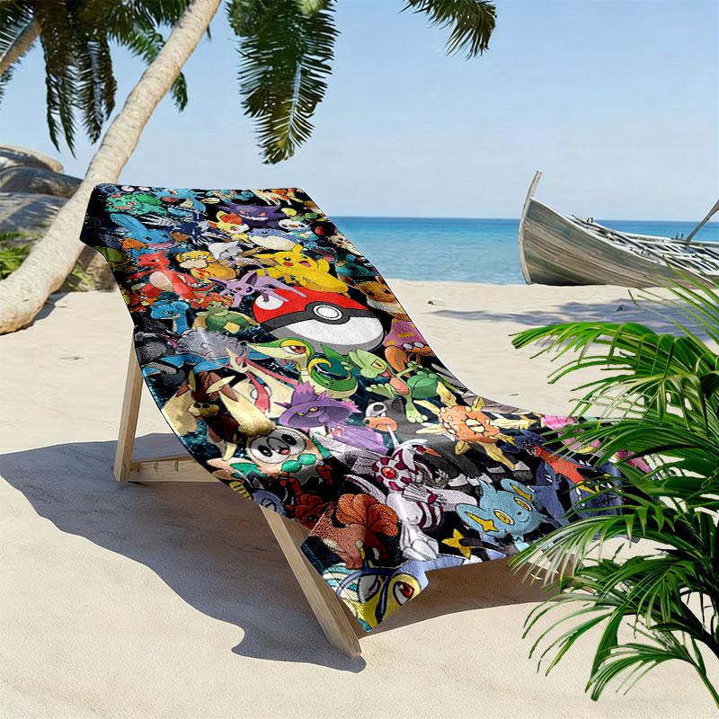 Cartoon Pokemon Print Beach Towel, Large Soft Quick Dry Towel for Beach Camping Swimming