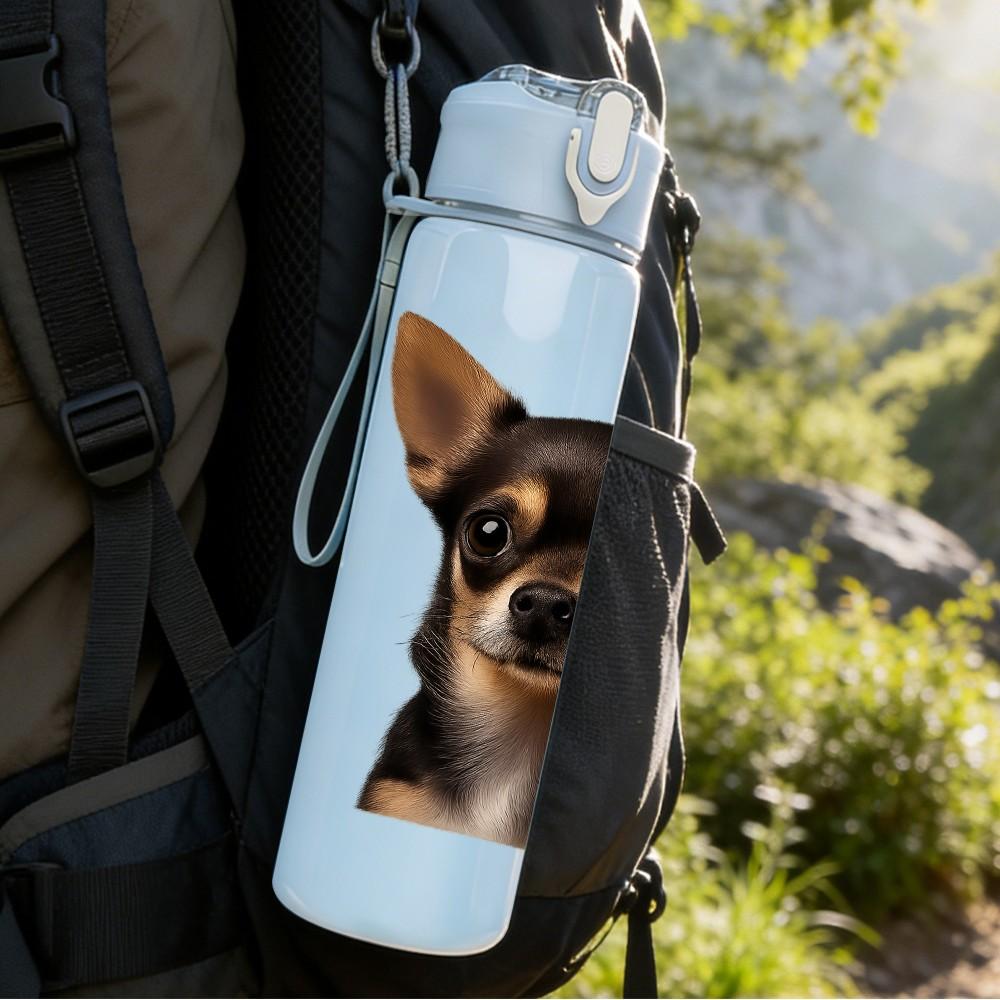 1PC Short Hair Chihuahua Dog 750ml Color Plastic Sports Water Bottle Leakproof Flip Straw Lid Suitable for Sports Office Home Use