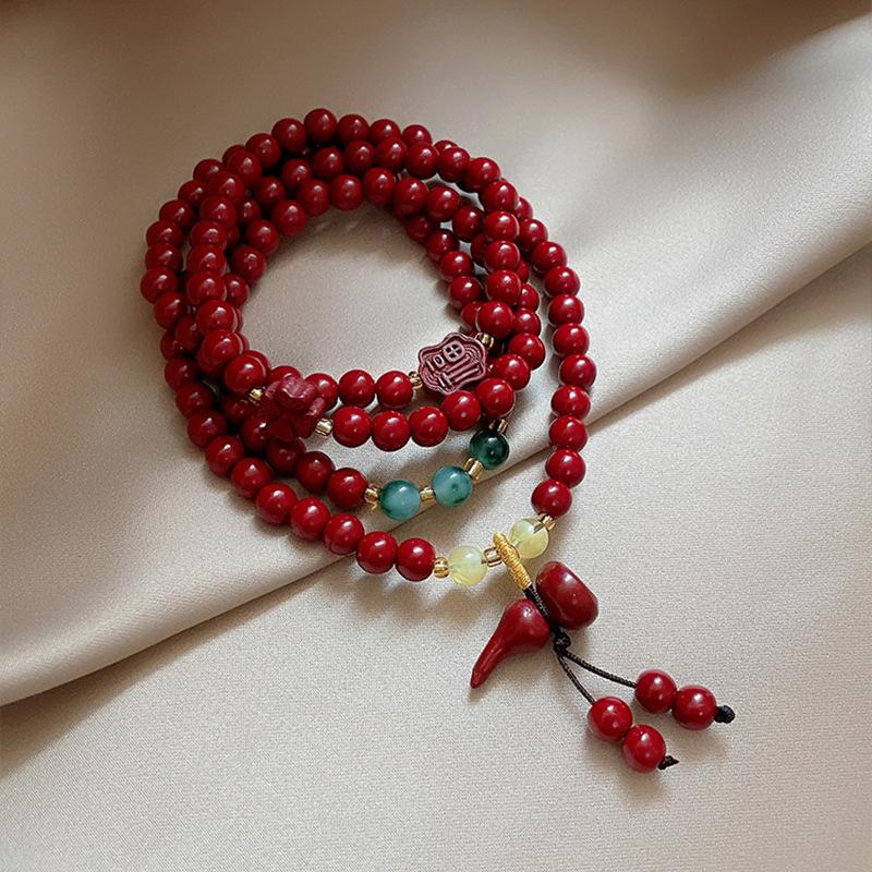 Stone round beaded gourd pendant bracelet New Chinese retro national style bracelet Light luxury high-end bracelet jewelry