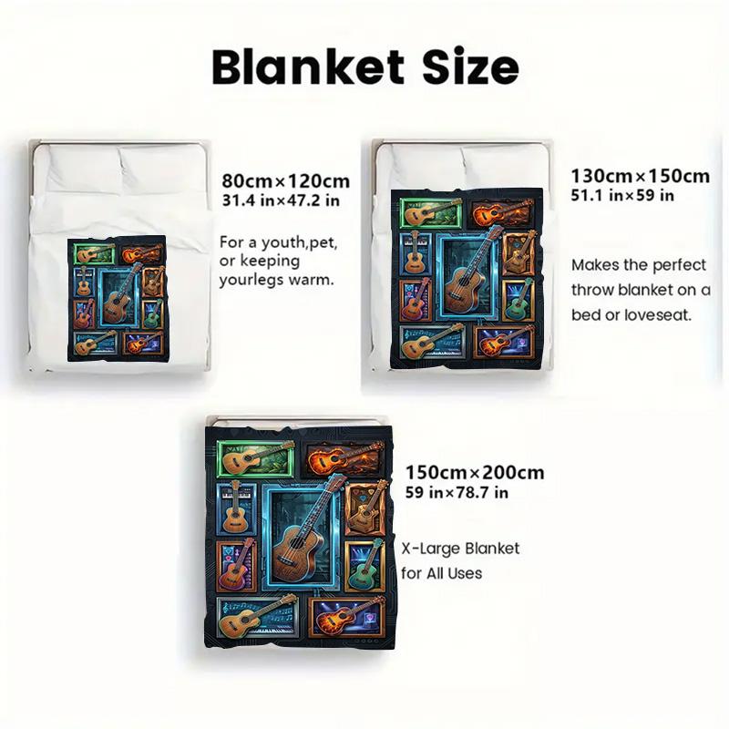 Guitar Collection Showcase 2D Flat Pattern Flannel Blanket, High Quality All Seasons, Home Decor, Warmth and Comfort, Perfect for Christmas Gifts.