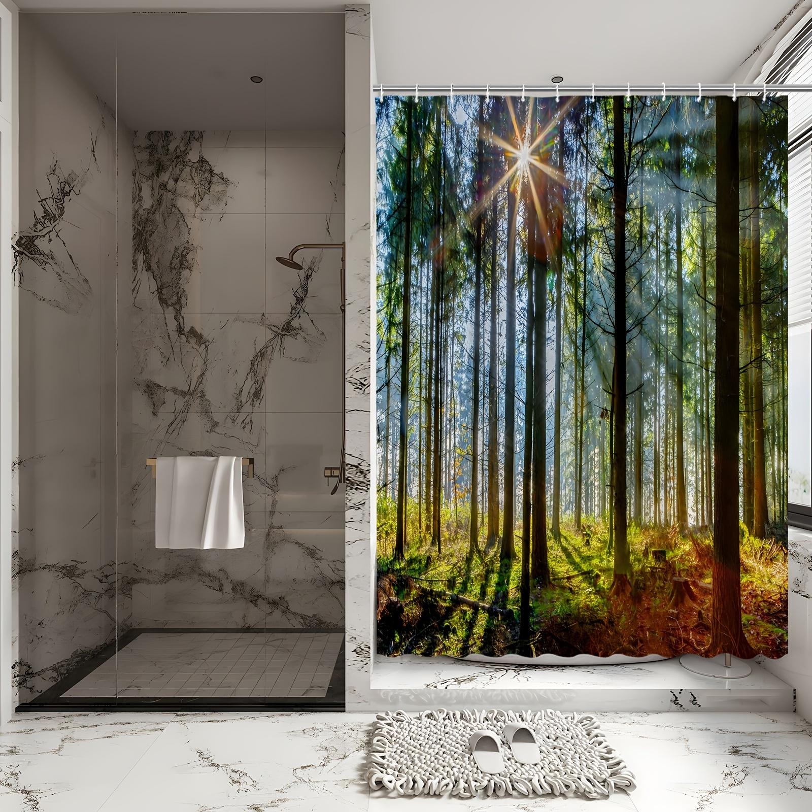 

Sunlit Forest Bath Curtain - Tall Trees & Dappled Light, Waterproof Home Decor Adds Nature s Serenity to Your Bathroom W90XH180cm