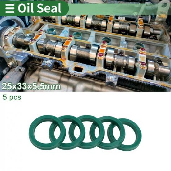 Oil Seal Seal Ring Rotary Shaft Seal TPU 25x33x55mm High Pressure Green 5 Pcs