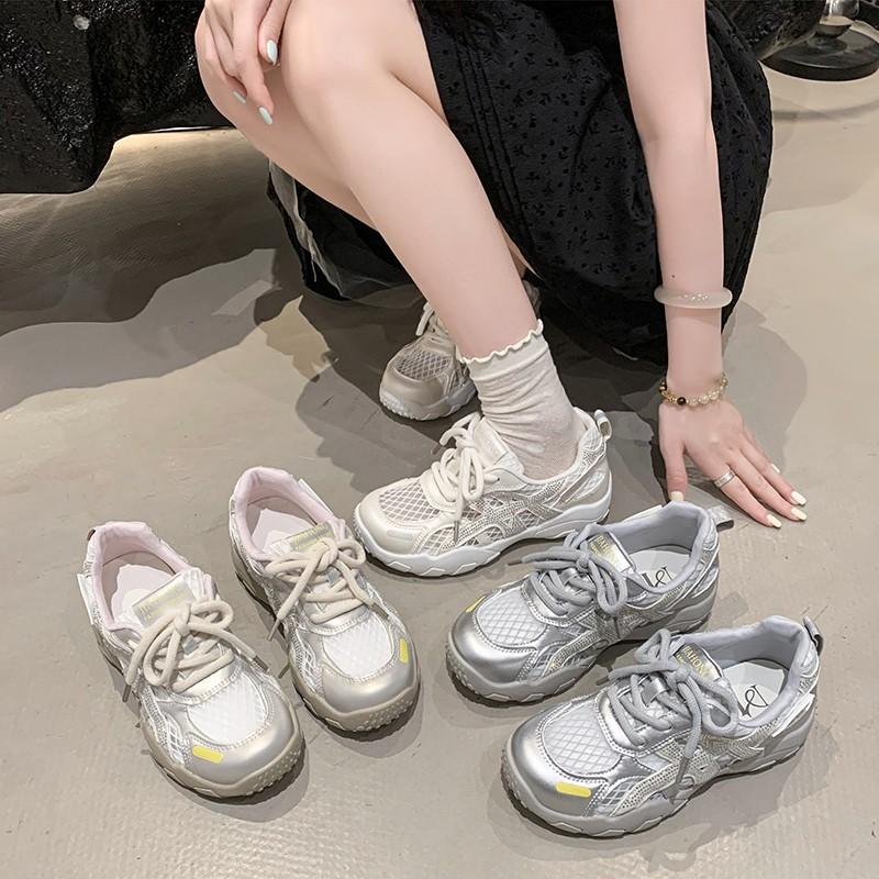 Fashion Rhinestone Leather Breathable Mesh German Training Shoes Women's 2025 New Comfortable Fashion Versatile Casual Forrest Gump Shoes Tide