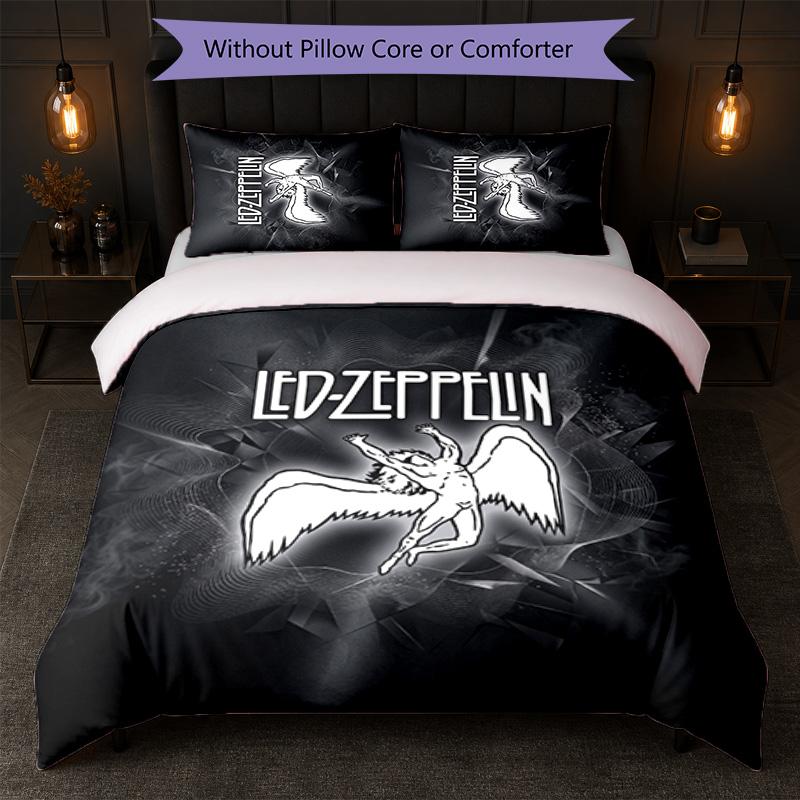 Set Biancheria da Letto 3 Pezzi Stampa Led Zeppelin Copripiumino con Due Federe Biancheria da Letto Morbida per Camera da Letto Domestica