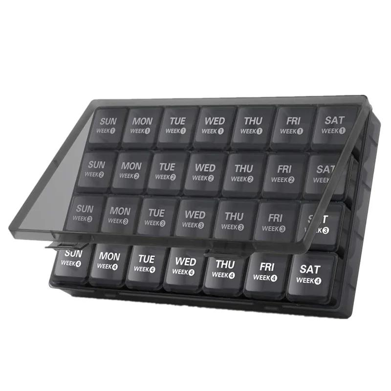 Pill Cases Box Organizer 7 Days 28 Grids 4 Times One Day Portable Travel with Large Compartments for Vitamins Medicine Fish Oils