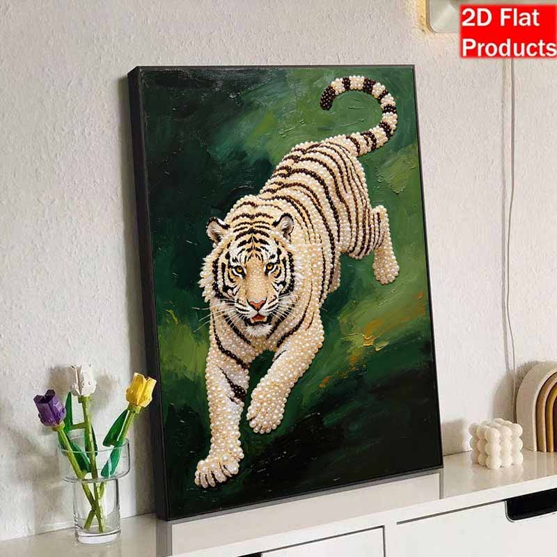 5D Pearl Kit Tiger Design DIY Rhinestone Art for Home Wall Decoration Stress Relief Handmade Gift Frameless