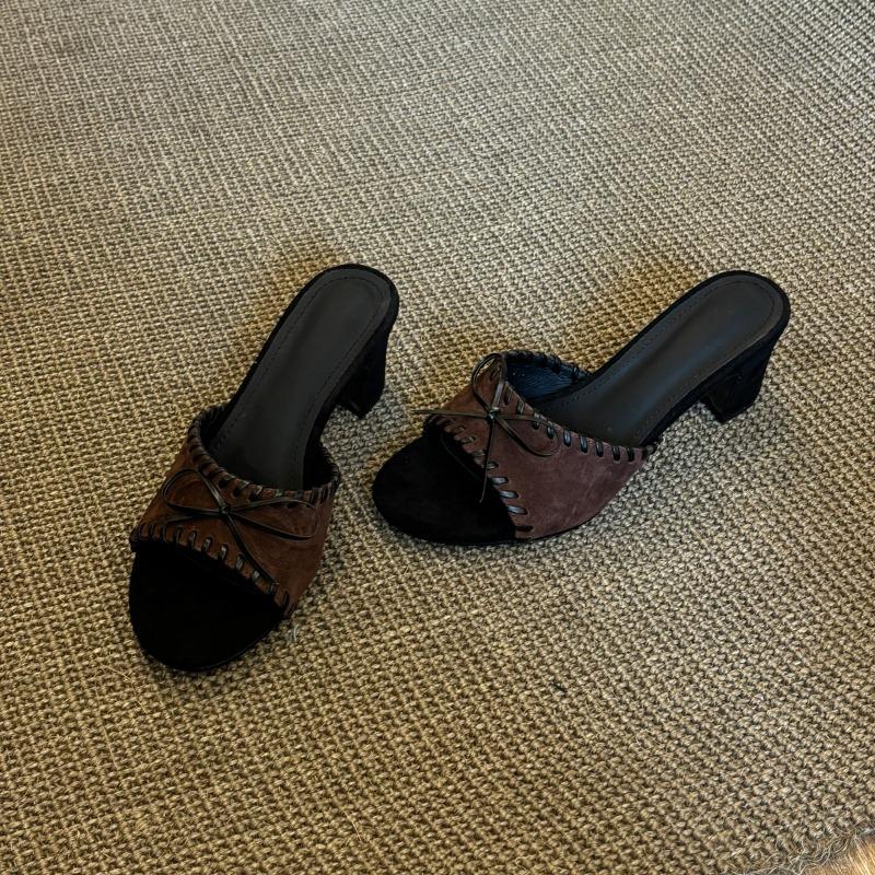 

Fashion Open Toe High Heeled Sandals Women s New Style Popular Women s Slippers Square Head Thick Heel Mid-heel Slippers Zapatos Mujer 35 кофейный