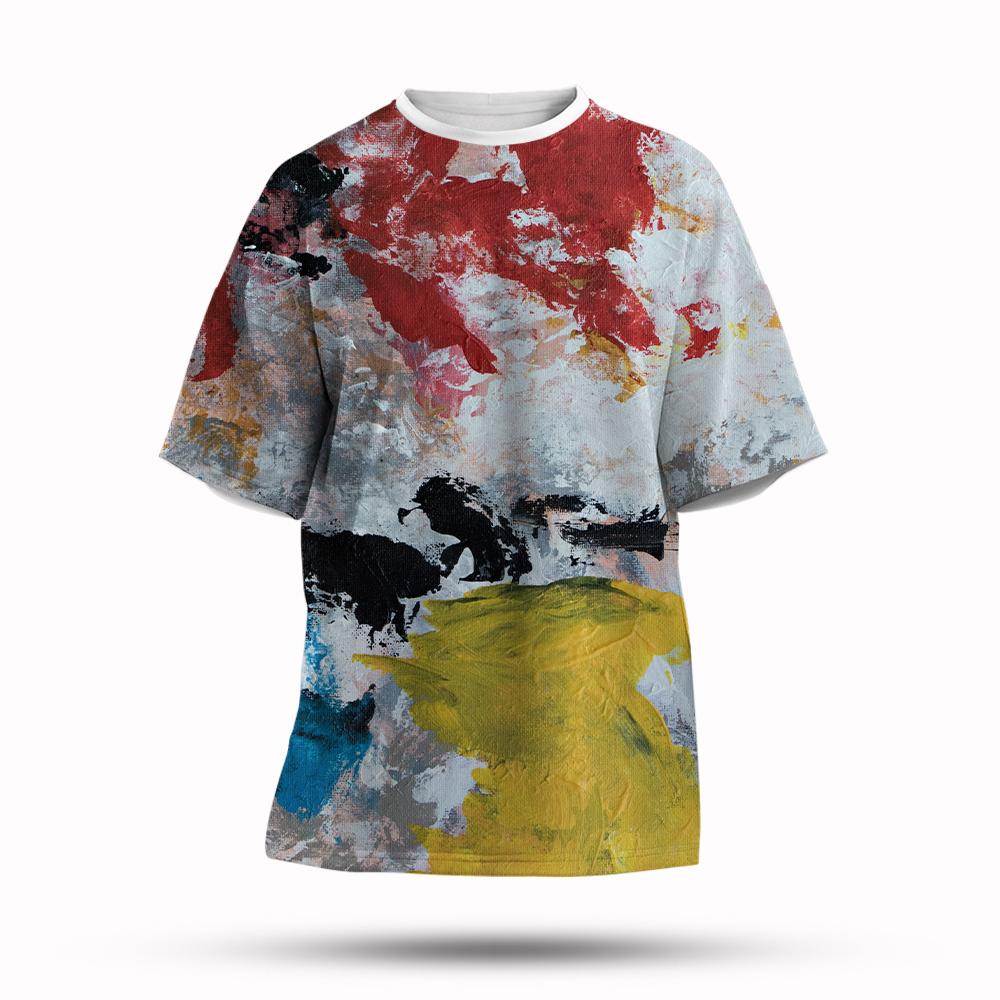 Graffitifärg 3D-printad T-shirt Sommar Herrmode Stänkbläck Ny Kortärmad T-shirt Topp Cool Streetwear Baggy T-shirts