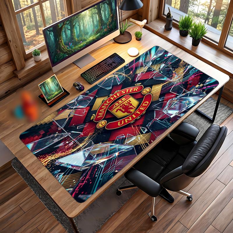 Manchester United Aufdruck Großes Mauspade, Rutschfeste Weiche Gummi Gaming Schreibtischmatte für Büro Laptop Computer Dekor