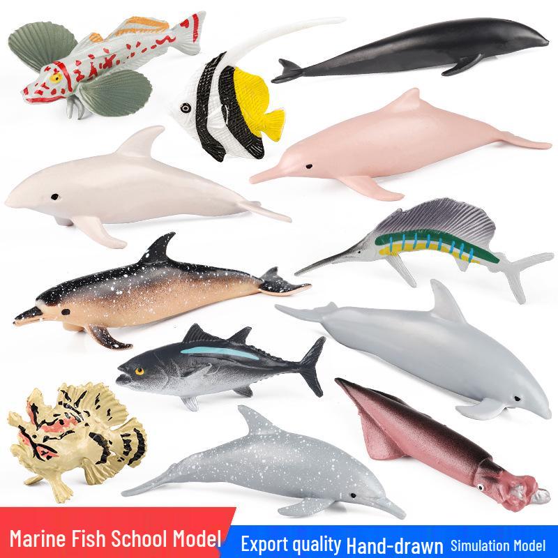 Ocean Animal Miniature Set: Dolphin, Tuna, Marlin, Swordfish Models.