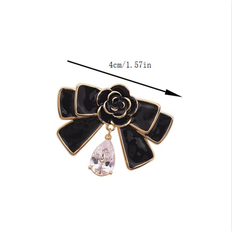 Flower Bow Brooch Black Oil-drip Metal Mourning Corsage Pin French Elegant Bag Clothes Scarf Accessory Brooch Suit Pin Buttons