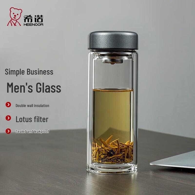 HEENOOR Double Wall Glass Tea Infuser Bottle