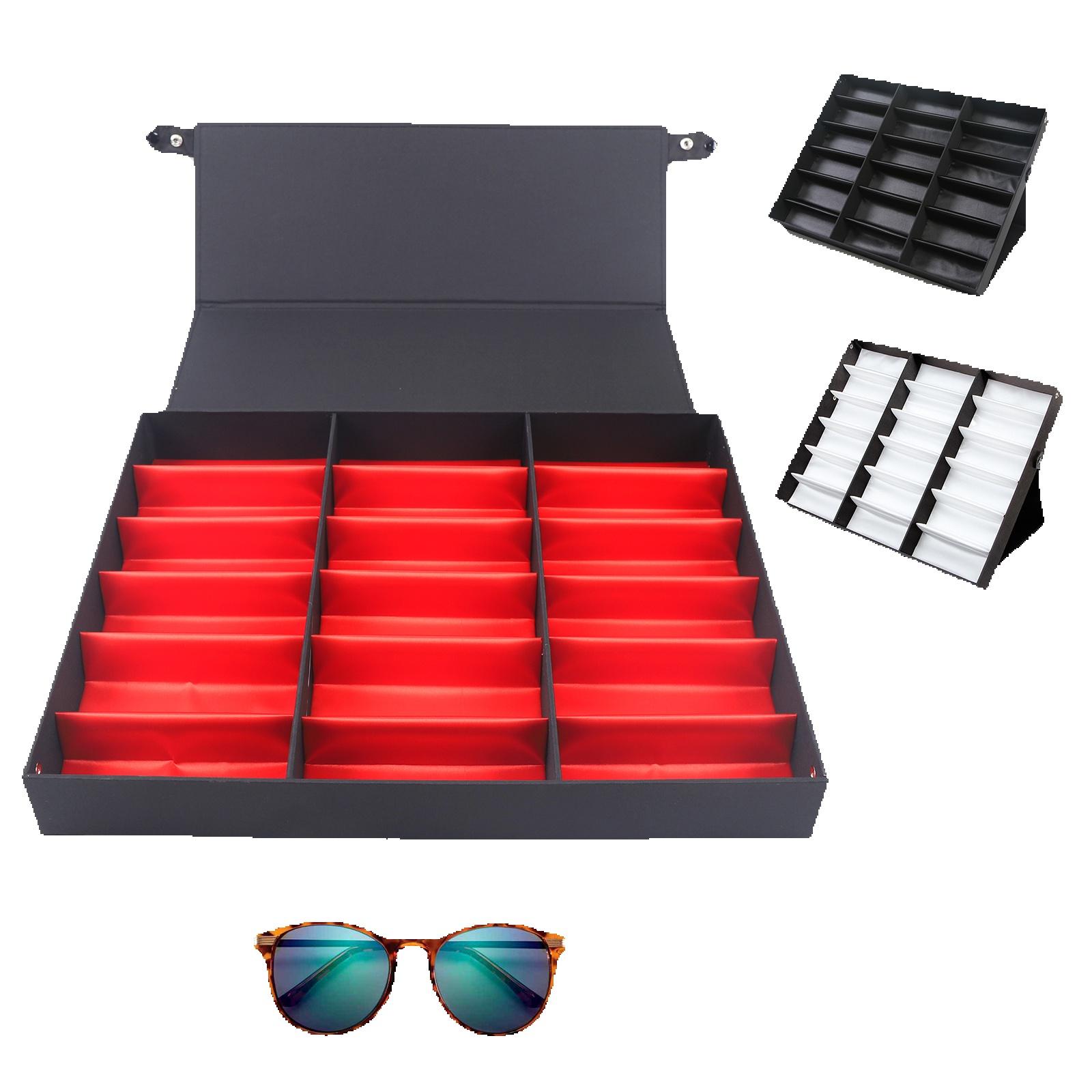 

18 Grid Glasses Display Box Sunglasses Storage Organizer Case Stand Holder Covered, Supportable Flipped for Easy Display червоний