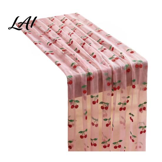 Seasonal Fruit Table Runner Sheer Tulle Lemon Pattern Cherry Runner Strawberry Summer Wedding Reception Tablecloth Overlay