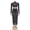 Women's European and American Fashion Solid Color Mesh Two-Piece Skirt Set with Hot Drilling