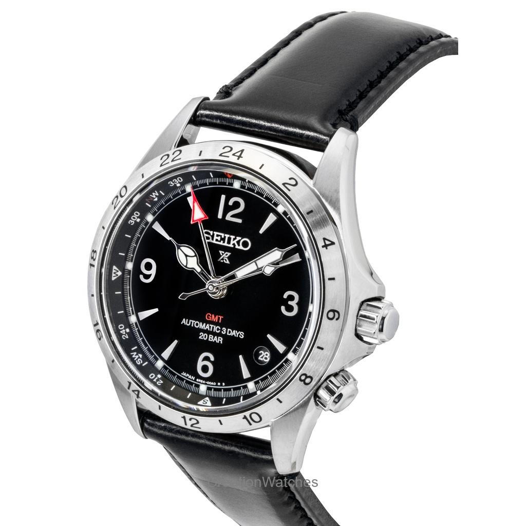 Seiko Prospex Alpinist GMT Pulseira de Couro Mostrador Preto Automático SPB379J1 200M Relógio Masculino