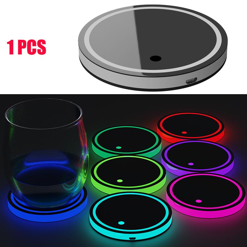 Coussinet De Tasse D'eau Lumineux LED Pour Voiture, Colored Cup Holder, Smart and Luminous Cup Mats, Car Interior Lighting