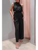 Damen Ärmelloses Stehkragen Crop Top & Weitbein Hose Set