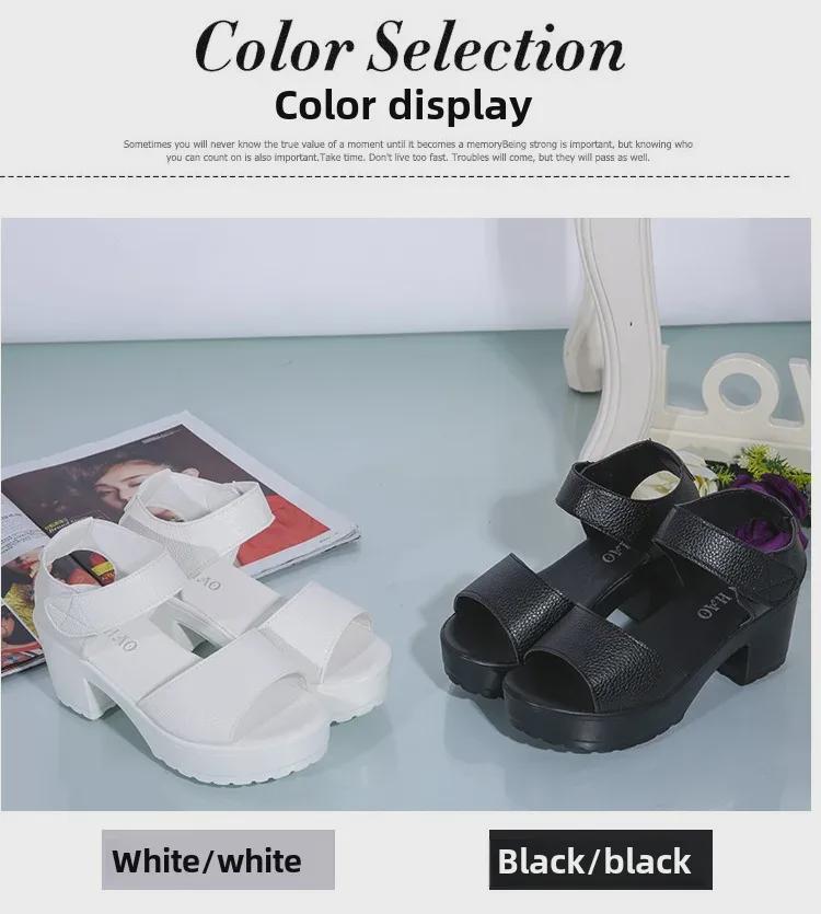 2023 Sommer Damen High Heel Plateau Sandalen: Dicker Absatz, Peep Toe, wasserdicht, Klettverschluss, römischer Stil, Übergröße.