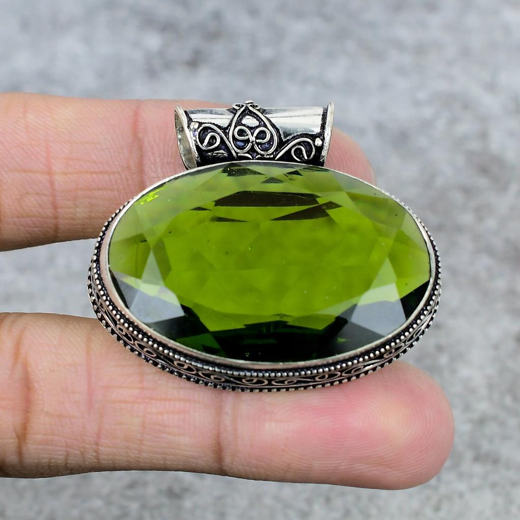 Peridot Gemstone Handmade 925 Steling Silver Jewelry Pendant 1.38" M-247