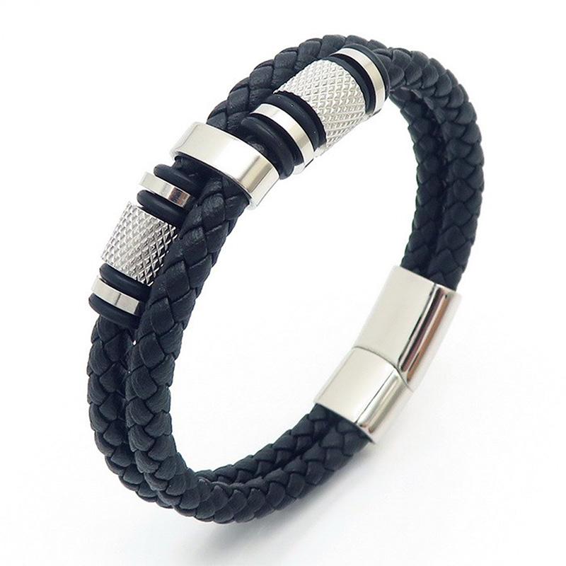 KALEN 210mm Men Vintage Multiple Style Stainless Steel&Cowhide Leather Bracelets 21cm&Vintage