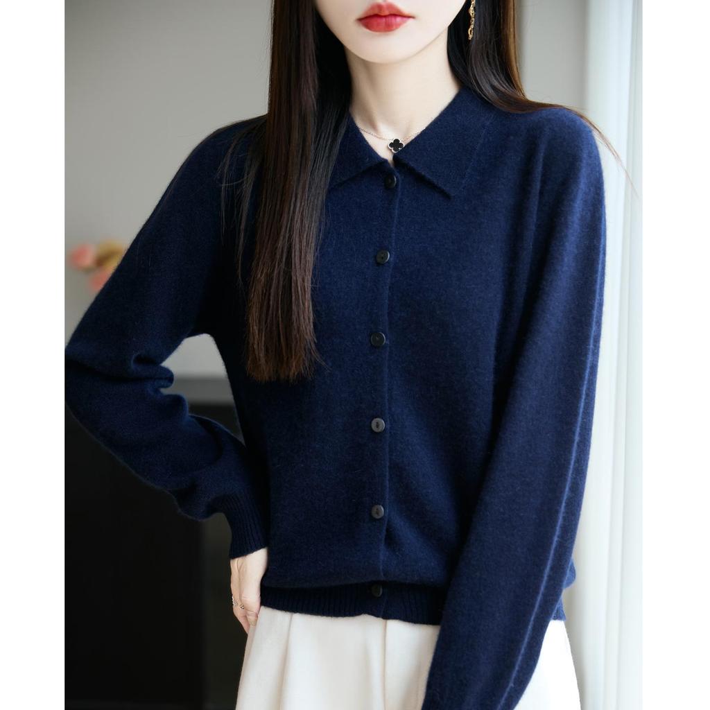 2026 Spring/Summer Women's Polo Collar Knit Shirt Sweater - Loose Long-Sleeved Wool Cardigan Fashion Outerwear