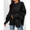 New Women's Round Neck Split Autumn Winter Knitted Sweatshirt Loose Pullover Top for Women