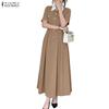 Women Casual Turn Down Collar Summer Short Sleeve Long Dress