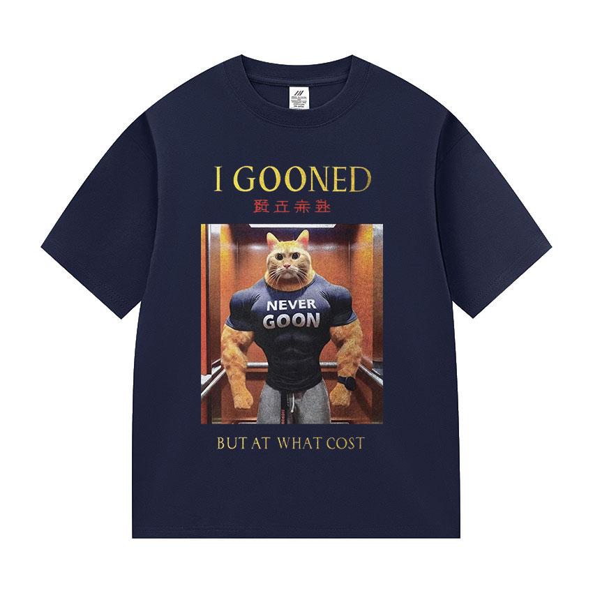 Japanese I Gooned But At What Cost Funny Cat Meme T Shirts Men's Vintage Fashion Cotton Short Sleeve T-shirt Unisex Streetwear