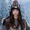 Weave Knitted Beanies Caps Jacquard Women Wool Cap Cute Ear Protection Cap  Women