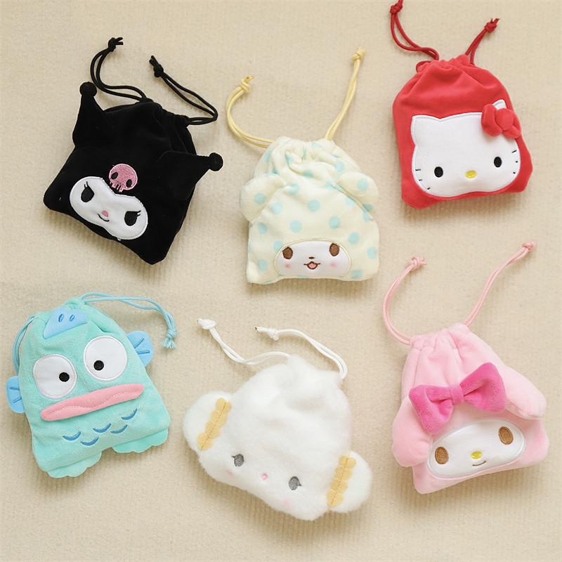 Genuine Hello Kitty Kuromi Melody Cogimyun Plush Drawstring Bag Kawaii Coin Purse Store Small Objects Girl Birthday Gift