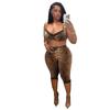 European & American Fashion Leopard Print Bra with Lace Trim & Cropped Pants Set