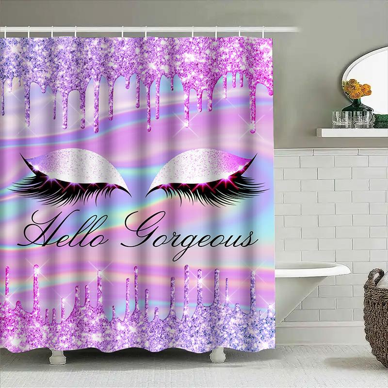 Glamorous Eyelash Shower Curtain Pink Glitter Hello Gorgeous Bath Mat Decoration for Bathroom Accessories Set Home Decor Waterpr